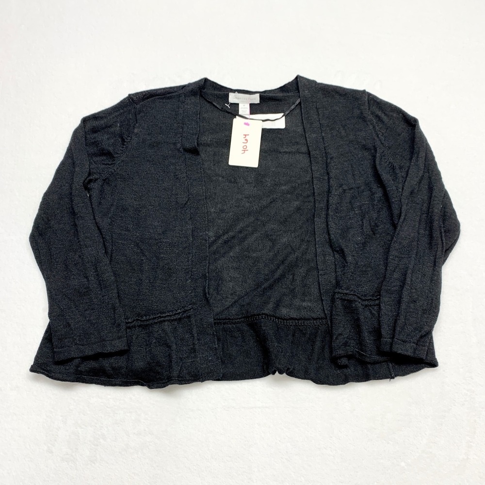 Charter Club Ruffle Hem Open Front Cardigan Womens Size M Black Ramie Rayon Knit